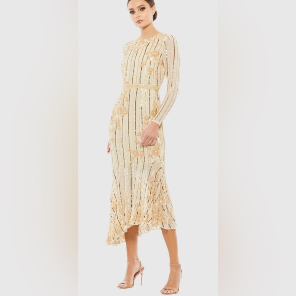 Mac Duggal Gold Long Sleeve Dress